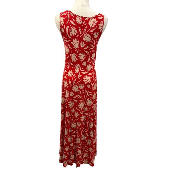 Cabi Tearoom Maxi Sleeveless Dress Red Cream Floral Large Stretch Chic Vacation - Picture 2 of 7